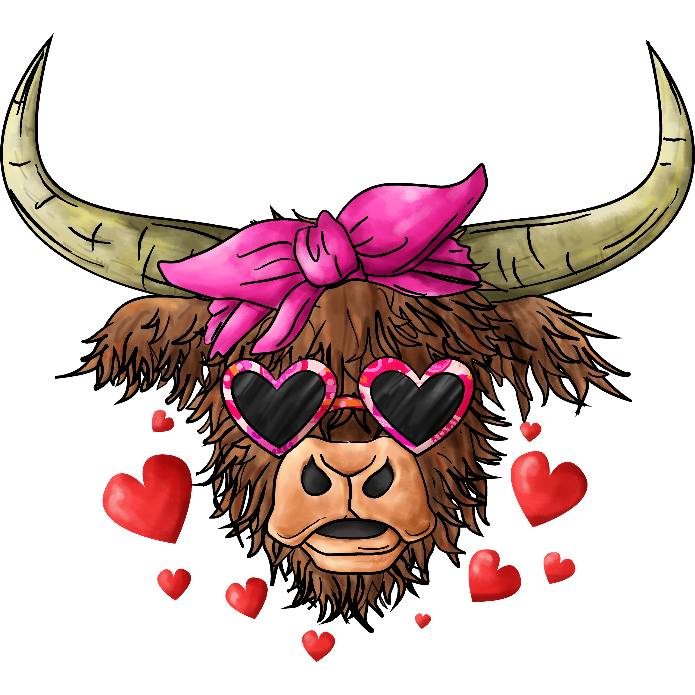 Highland Cow Valentine ready to press sublimation iron on transfer