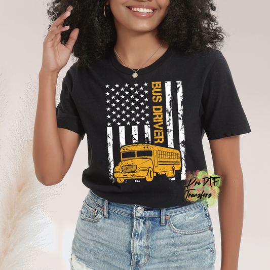 BD1 American Flag Bus Full Color DTF Transfer - Pro DTF Transfers