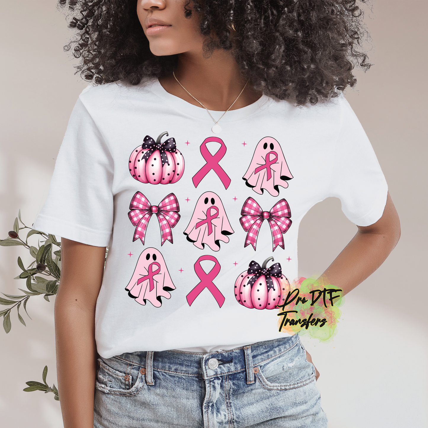 CA52 Breast Cancer Ribbon Bows Full Color DTF Transfer