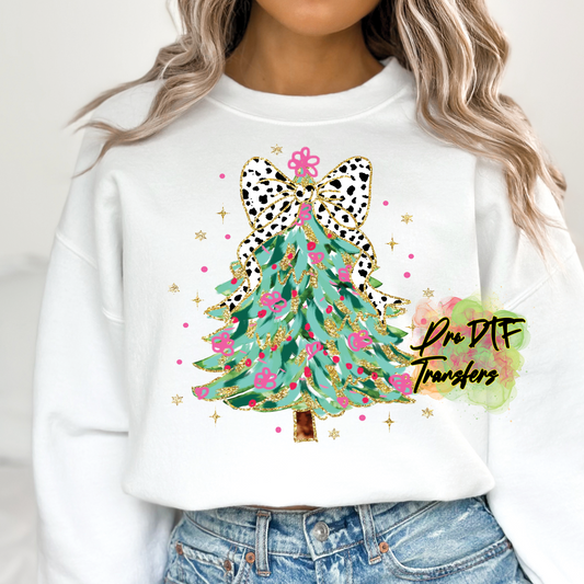 CM215 Christmas Tree Bow Full Color DTF Transfer