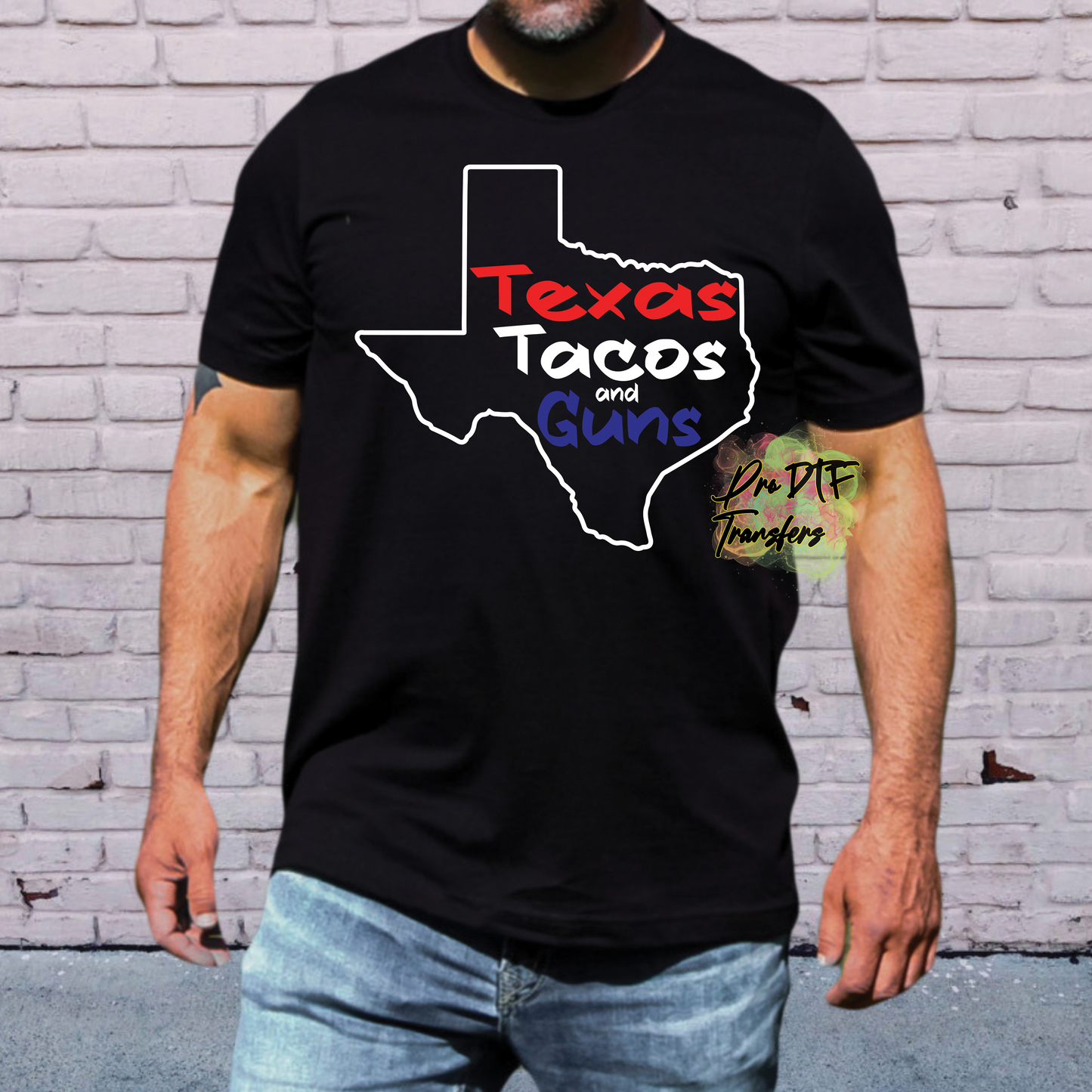 HT26 Texas Tacos and Guns Full Color DTF Transfer - Pro DTF Transfers