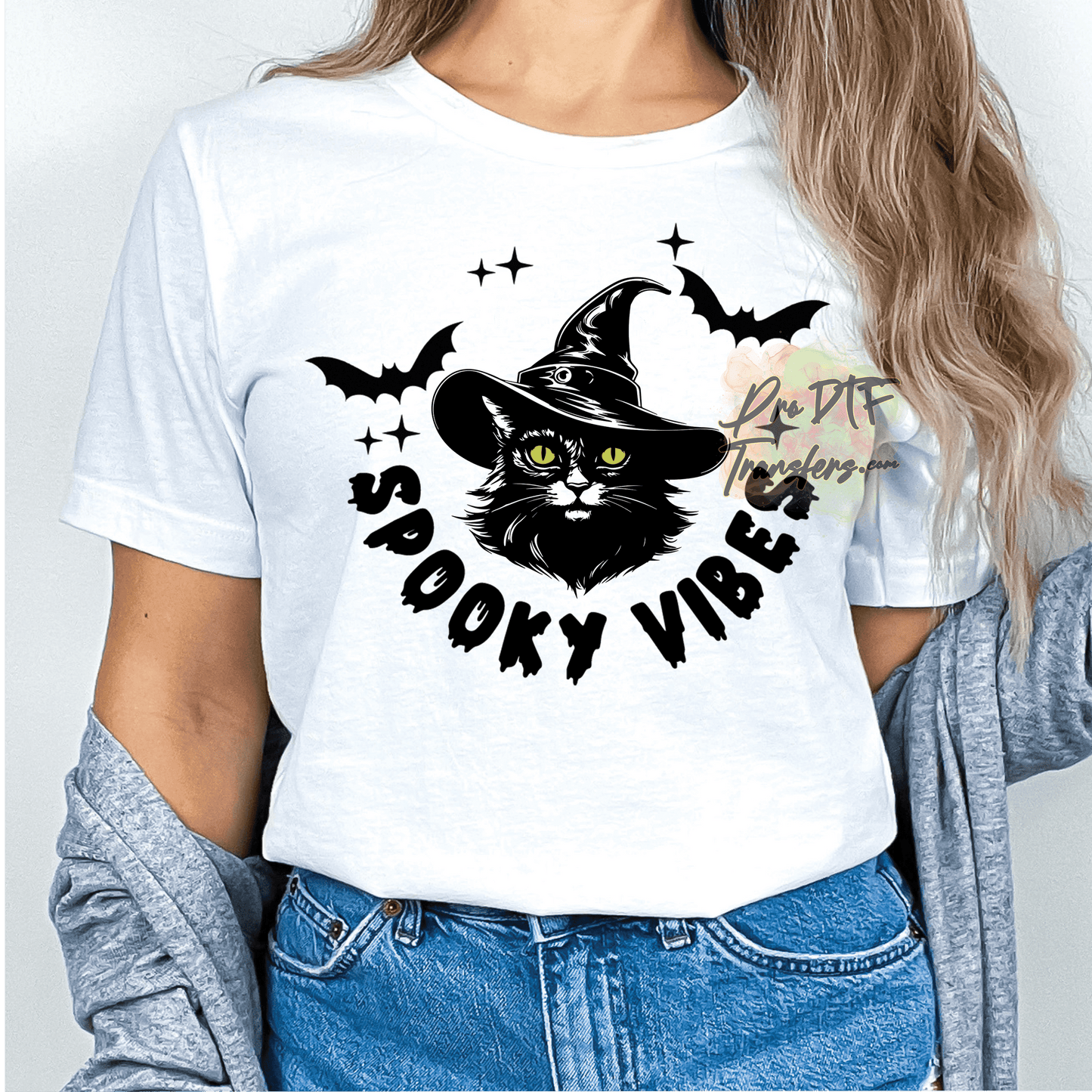 HW333 Spooky Vibes Cat Full Color DTF Transfer - Pro DTF Transfers