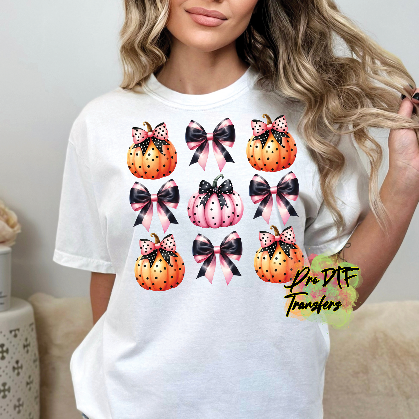 HW340 Pumpkins and Bows Full Color DTF Transfer