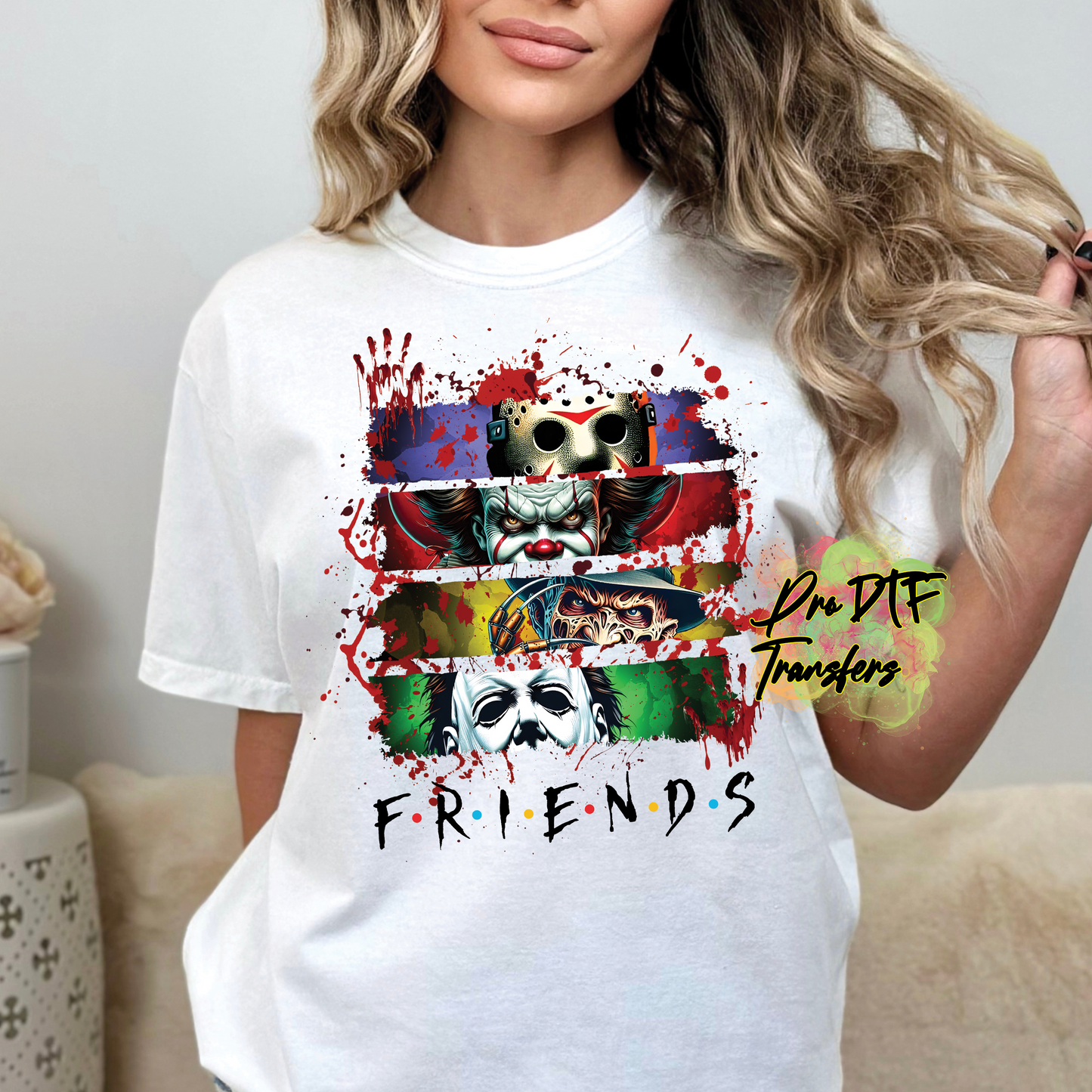 HW385 Friends Halloween Blk Txt Full Color DTF Transfer