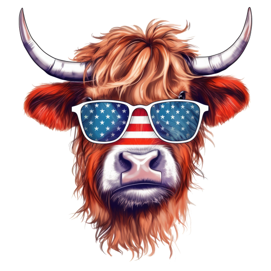 J110 Highland Cow America Full Color DTF Transfer - Pro DTF Transfers