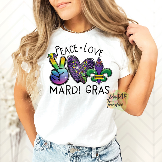 MG69 Peace Love Mardi Gras Full Color Transfer - Pro DTF Transfers