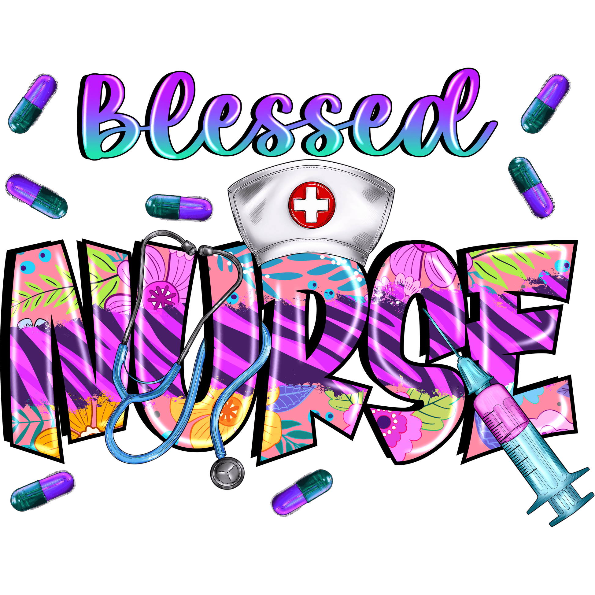 N113 Blessed Nurse Full Color DTF Transfer - Pro DTF Transfers