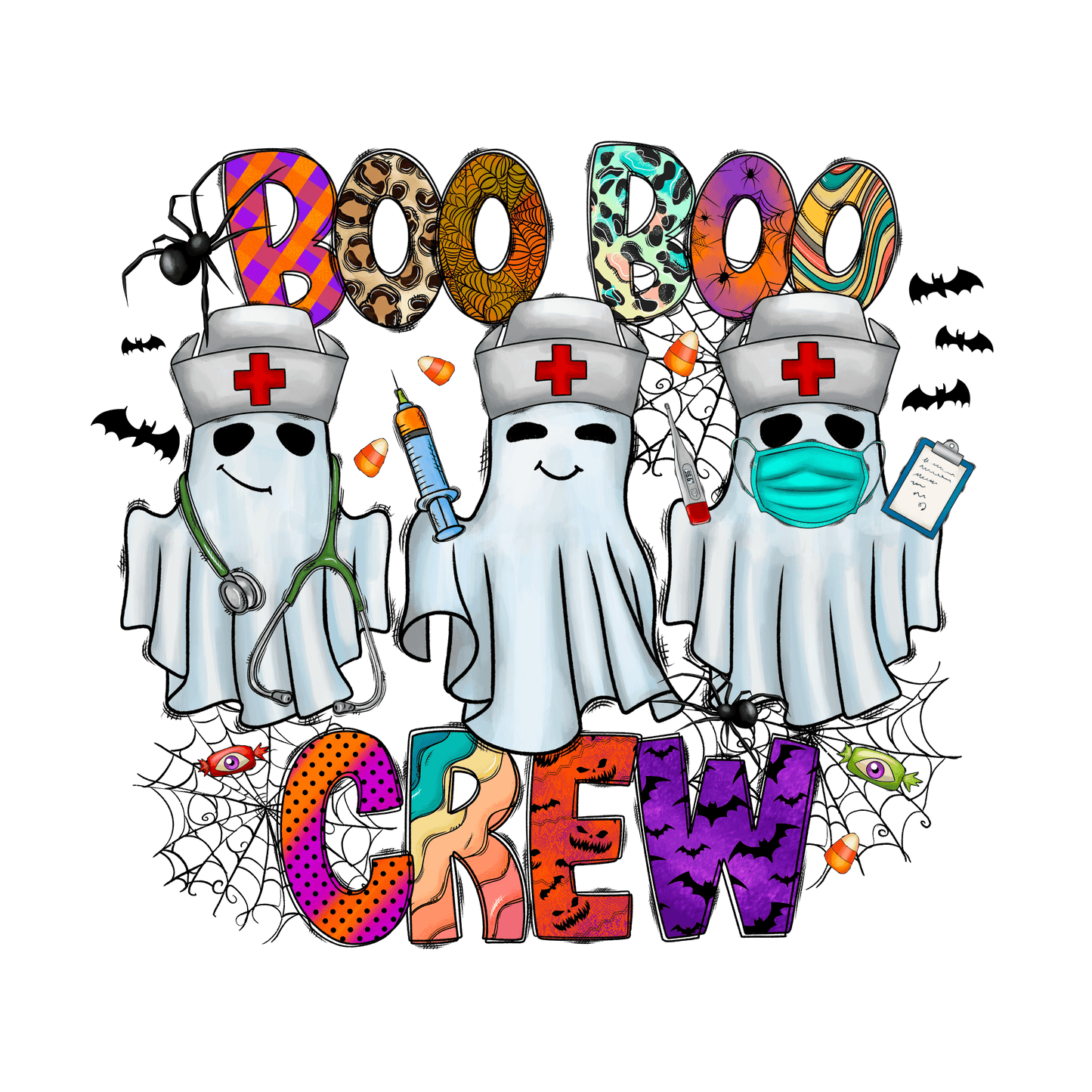 N179 Boo Boo Crew Nurse Halloween Full Color DTF Transfer - Pro DTF Transfers