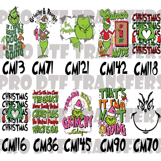 PM6 Grinch Christmas Pre Made Gang Sheet - 10 qty Same Image - Pro DTF Transfers