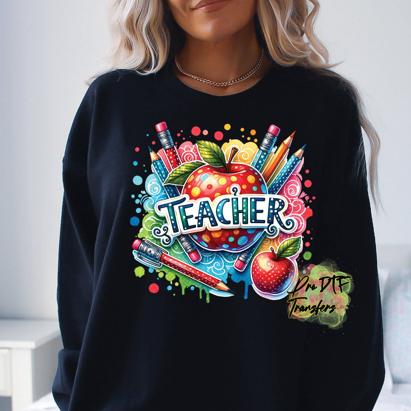 T187 Teacher Apple Full Color DTF Transfer