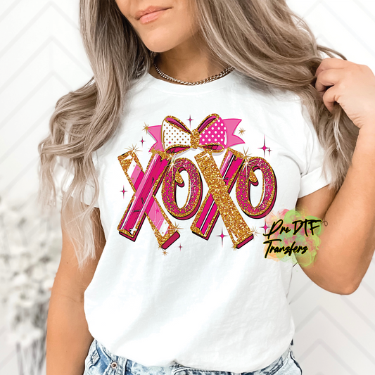 VD340 XOXO Pink Bow Full Color DTF Transfer