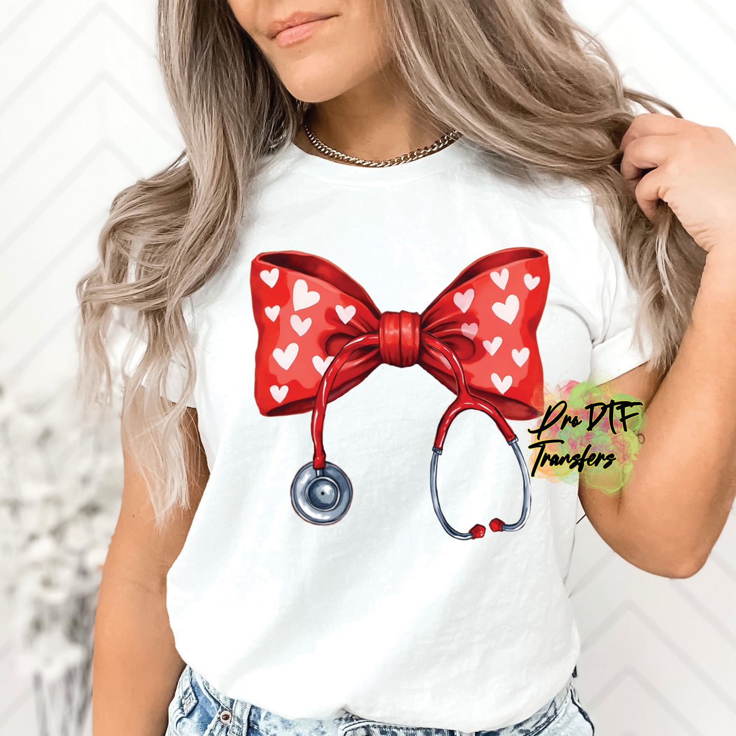 VD364 Nurse Bow Valentine Full Color DTF Transfer