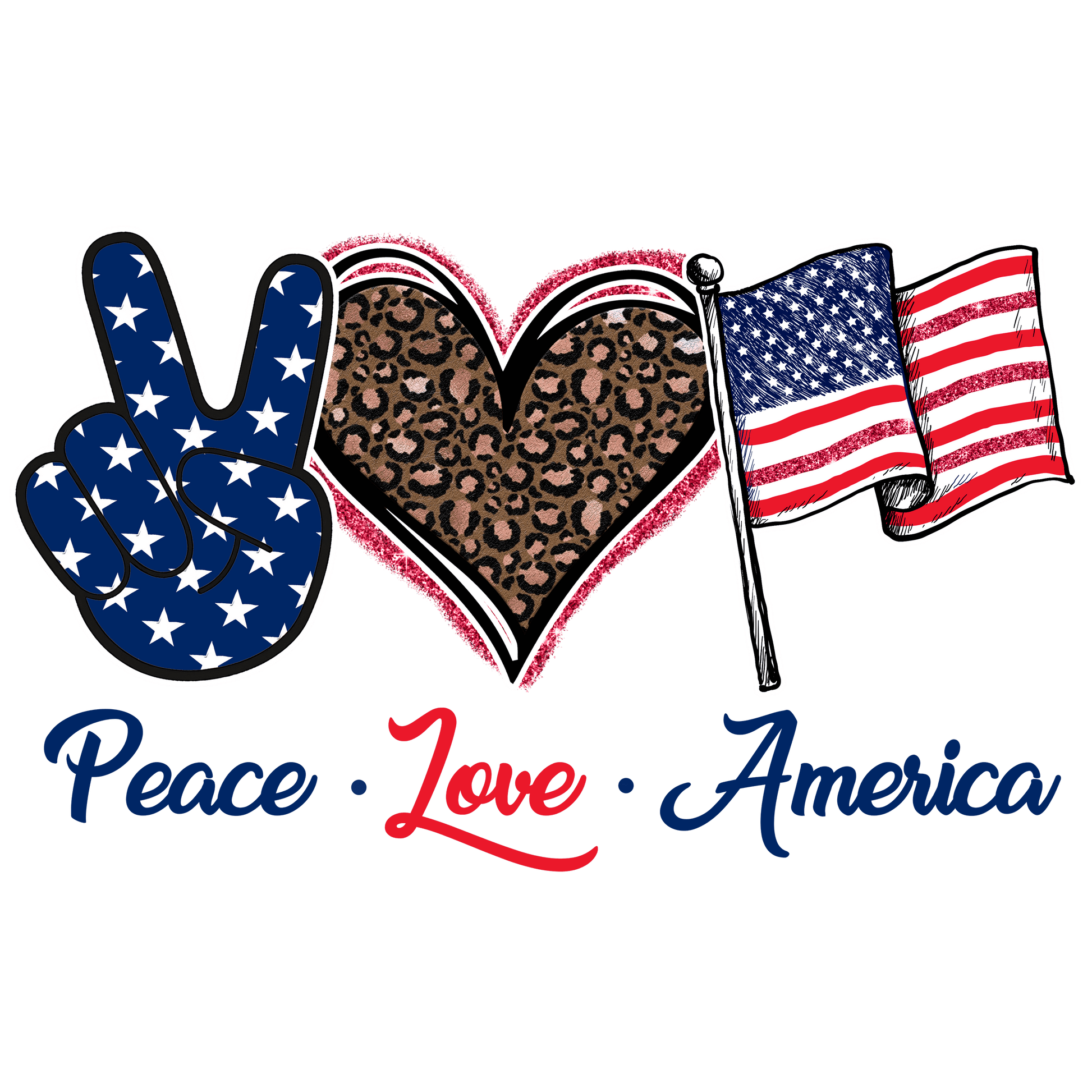 J5 Peace Love America Full Color DTF Transfer - Pro DTF Transfers