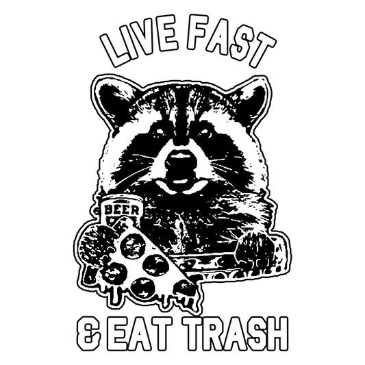 FV9 Live Fast Eat Trash Racoon Full Color DTF Transfer - Pro DTF Transfers