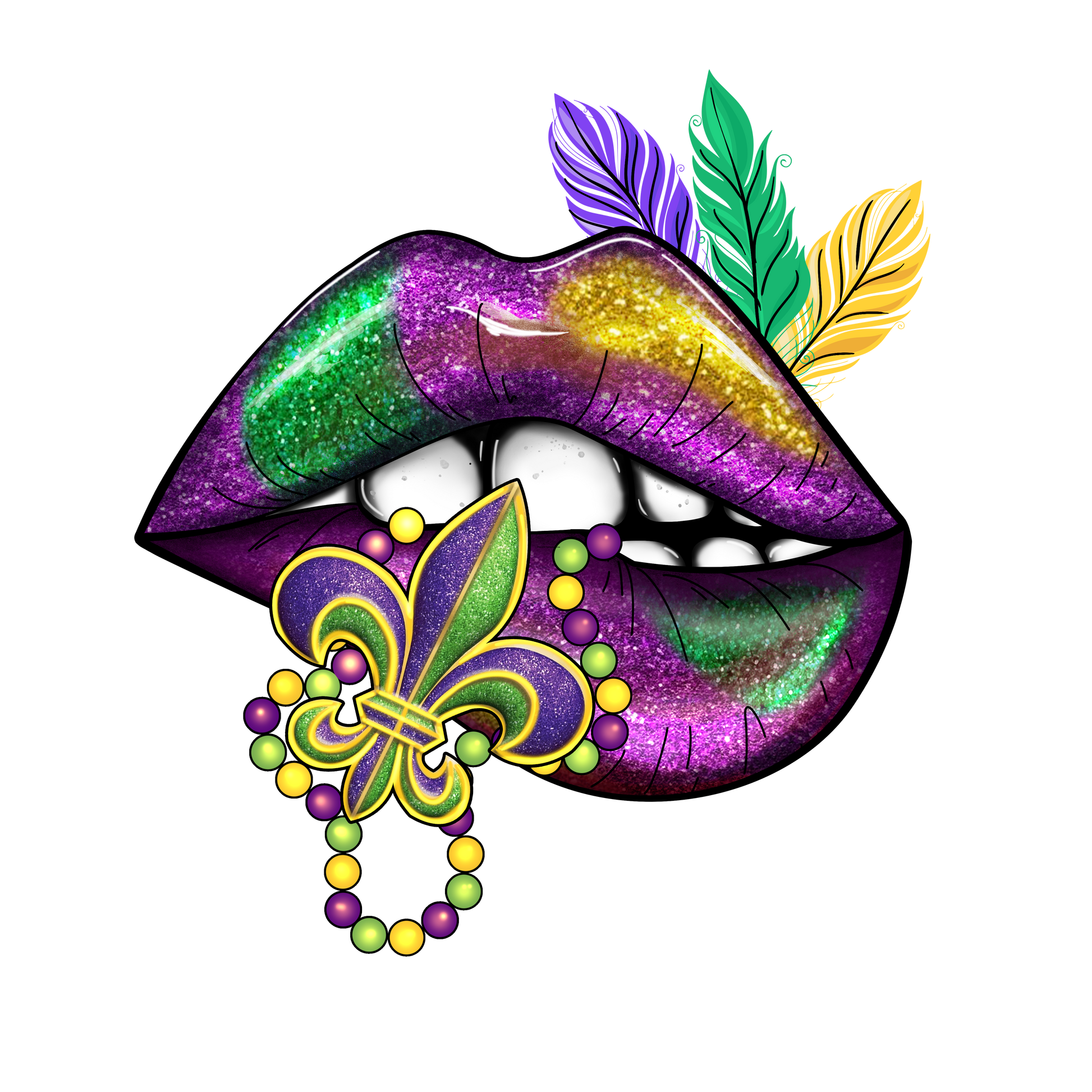 Lips Beads n Feathers Mardi Gras Full Color Transfer - Pro DTF Transfers