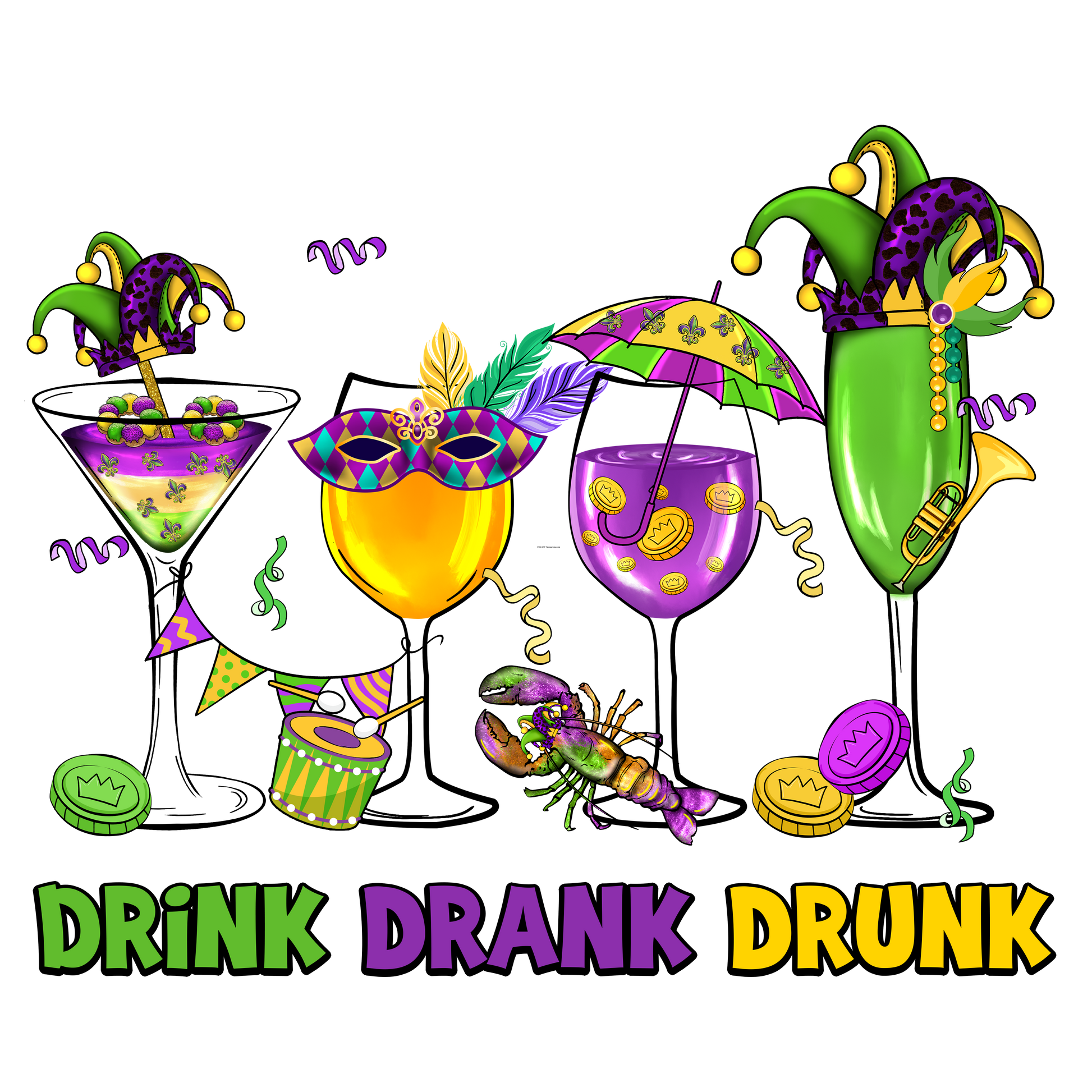 MG60 Drink Drank Drunk Mardi Gras Full Color Transfer - Pro DTF Transfers