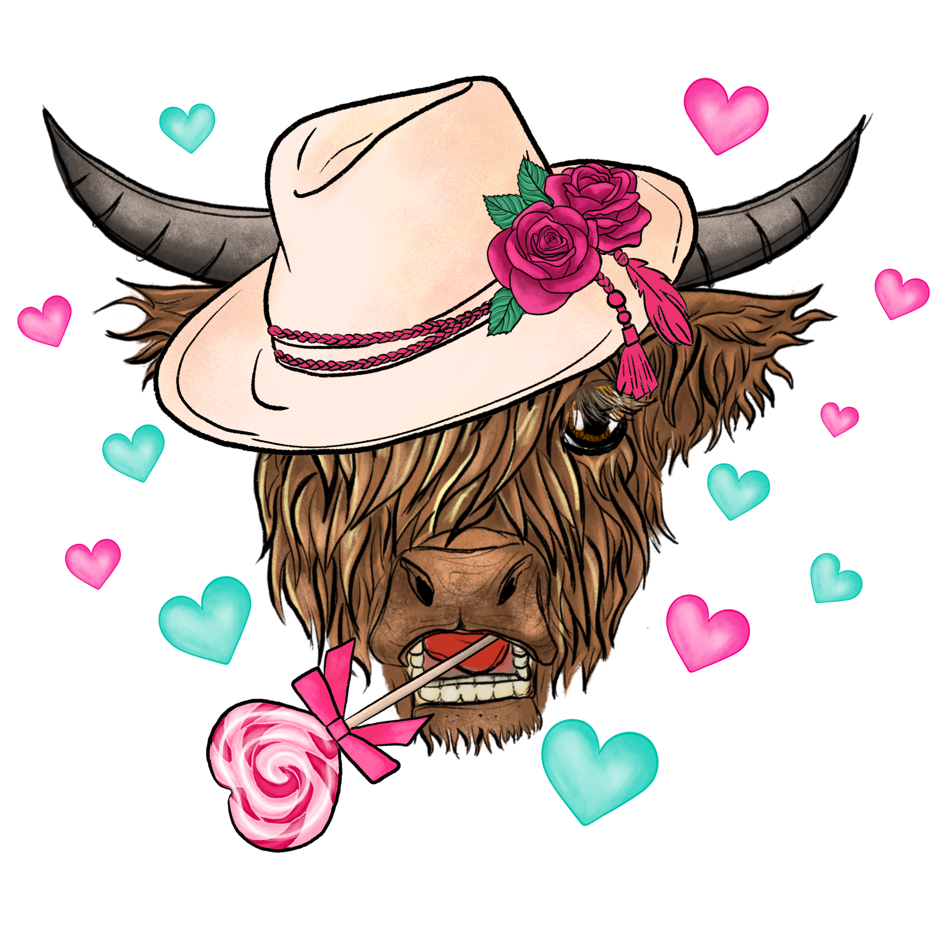 Highland Cow Valentines Hat Full Color Transfer - Pro DTF Transfers