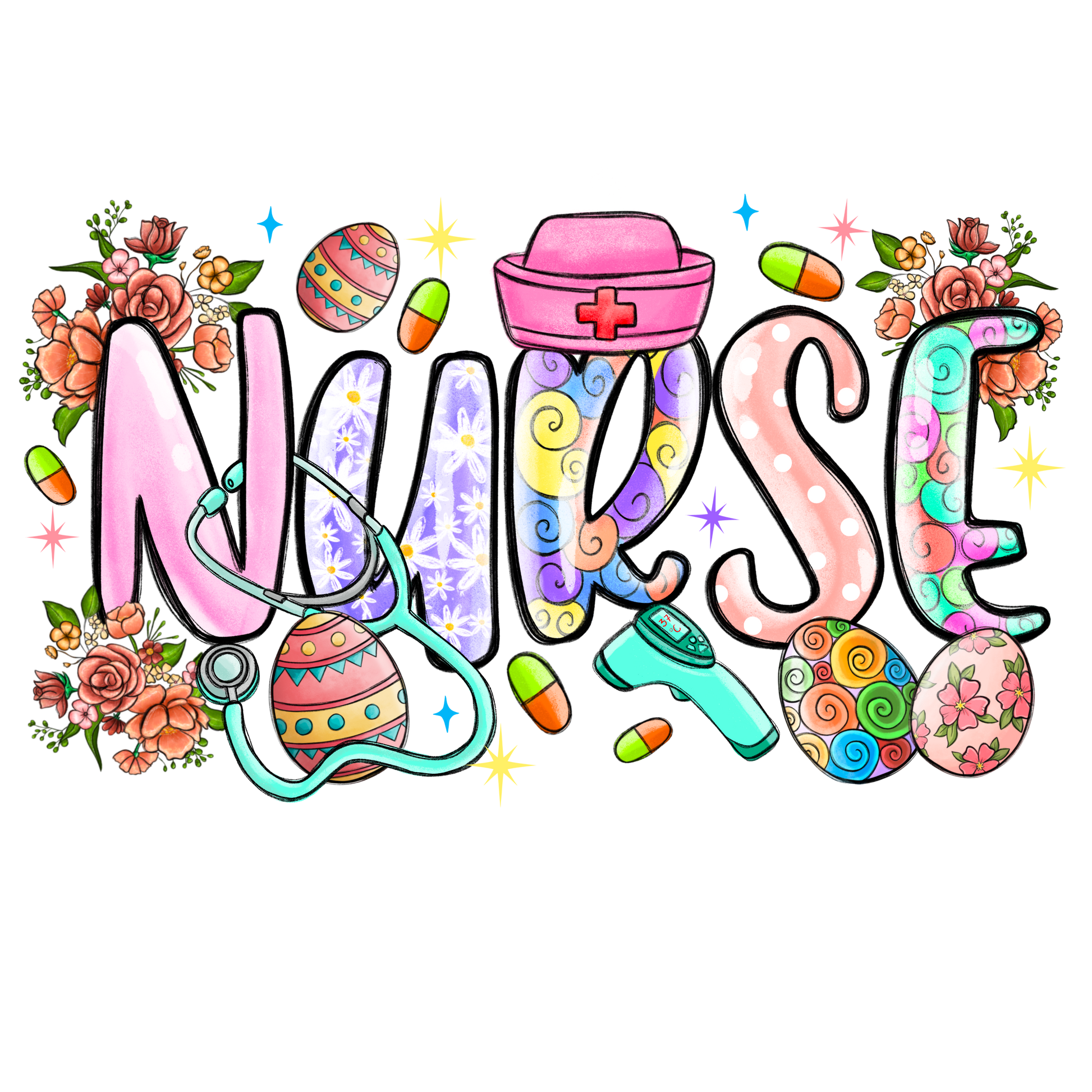 N144 Easter Nurse 11 Full Color DTF Transfer - Pro DTF Transfers