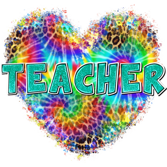 T121 Teacher Heart Tie Dye Full Color DTF Transfer - Pro DTF Transfers
