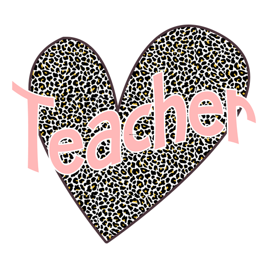 Teacher Leopard Heart Full Color DTF Transfer - Pro DTF Transfers