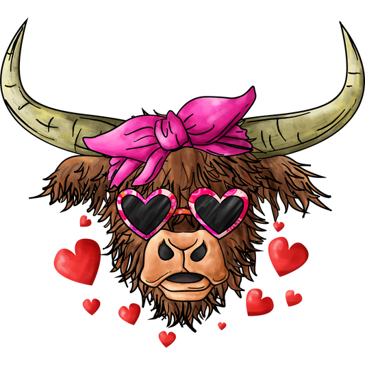 Highland Cow Valentines Bow Full Color Transfer - Pro DTF Transfers