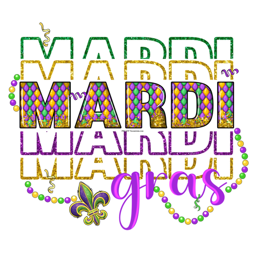 MG53 Mardi Gras Beads Mardi Gras Full Color Transfer - Pro DTF Transfers